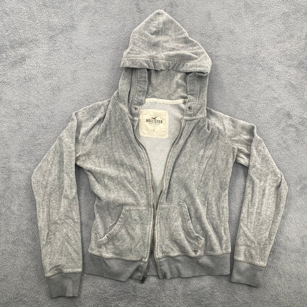 Hollister Hoodie Women Large Gray Velour Zip Up 3S2974